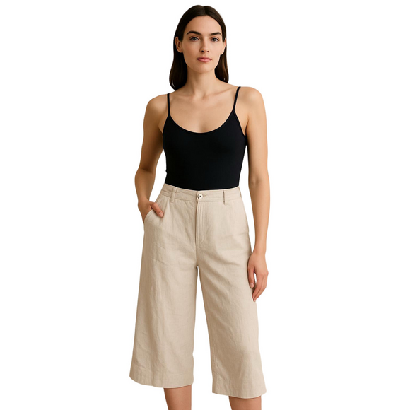 laura lebek Pants - LINEN Lyocell Trousers EUR 44 by Laura Lebek Neutral Grey Crop Wide Leg